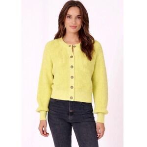 Ann Taylor Weekend Yellow Shaker Stitch Button Front Cardigan Sweater M NEW